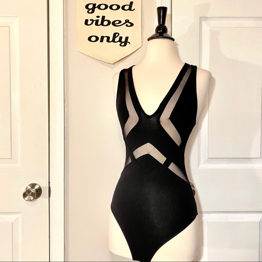 NWT Urban Outfitters Black Mesh Bodysuit XS